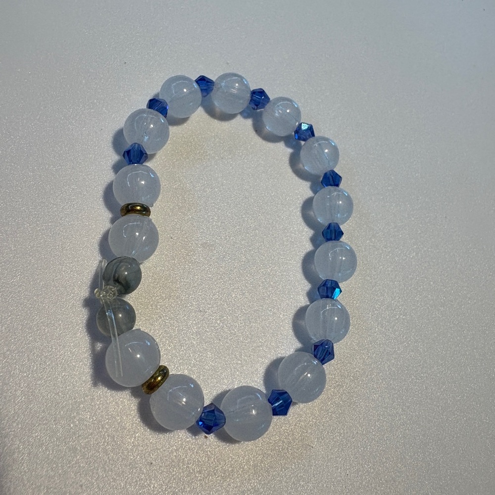 Elegant Handmade Blue and White Beaded Bracelet